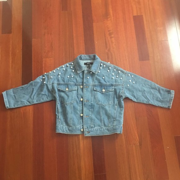Forever 2 Faux Pearl Denim Jacket Nwot 